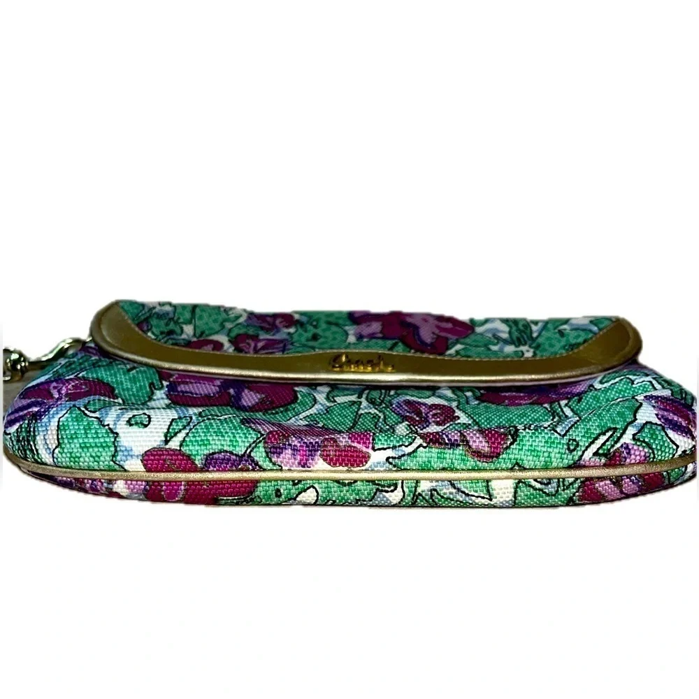 COACH Ashley Multicolor Floral Canvas Gold Leather Lg.Wristlet Wallet Clutch